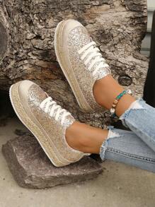 Giày cao gót có dây buộc lấp lánh cho nữ - Vàng - Xem 5