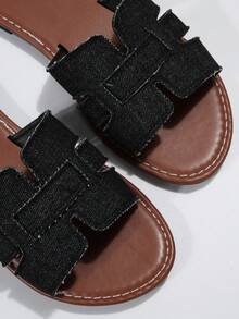 Châu Âu và Mỹ Plus Size Ladies' Cowboy Flat Thoải mái Dép - màu đen - Xem 3