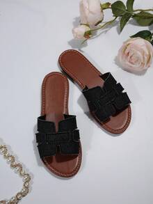 Châu Âu và Mỹ Plus Size Ladies' Cowboy Flat Thoải mái Dép - màu đen - Xem 4