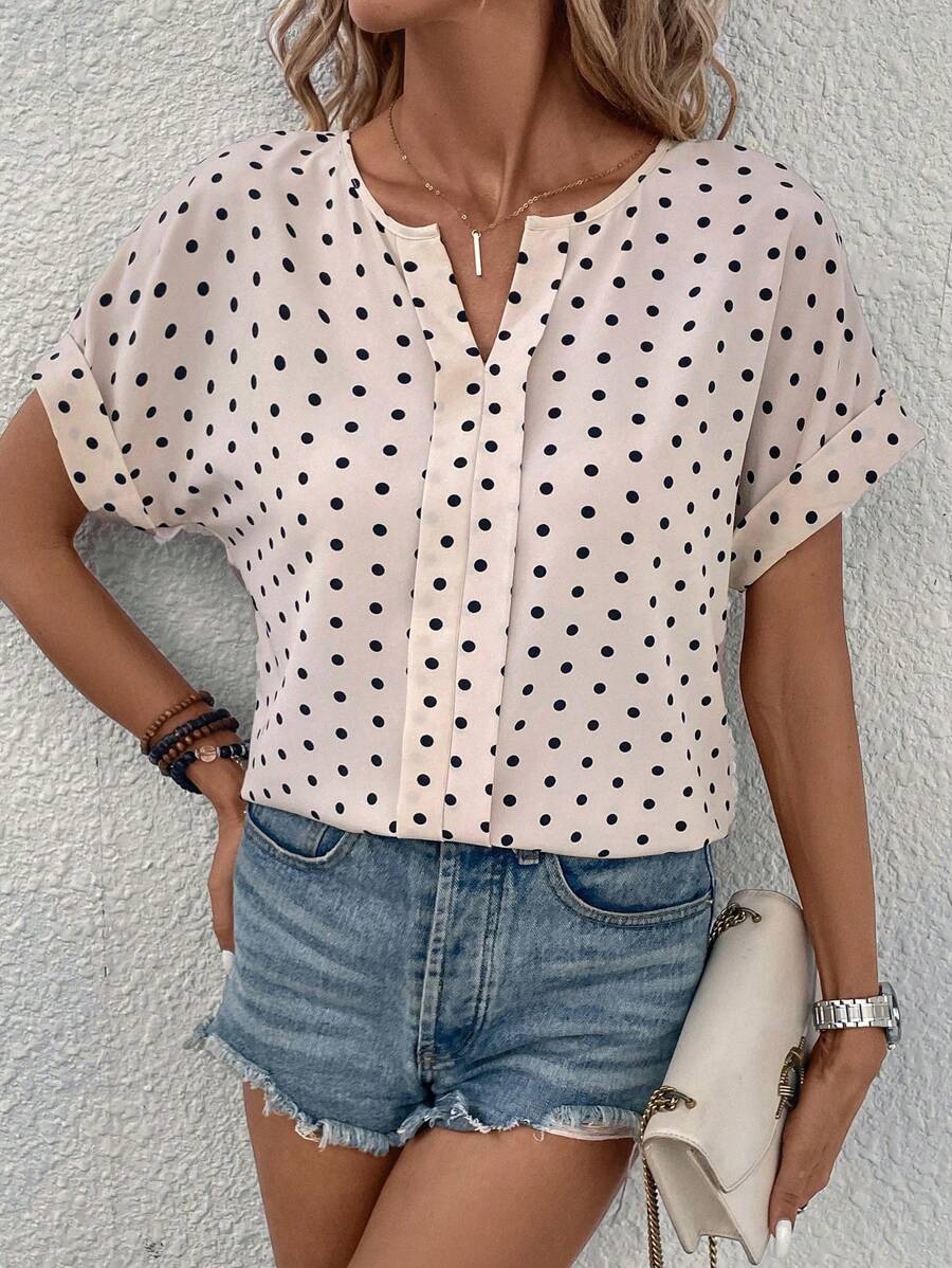 SHEIN LUNE Áo sơ mi nữ Chấm bi Giải trí - Màu be - Xem 1