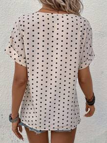 SHEIN LUNE Áo sơ mi nữ Chấm bi Giải trí - Màu be - Xem 2