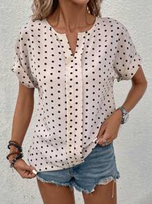 SHEIN LUNE Áo sơ mi nữ Chấm bi Giải trí - Màu be - Xem 3