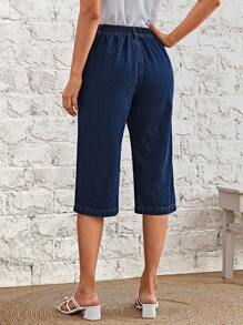 EMERY ROSE Elastic Waist Capris Jeans - Dark Wash - View 4