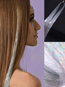 5入組長款直筒合成纖維接髮 - 銀色 - 查看 2