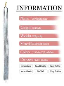 5入組長款直筒合成纖維接髮 - 銀色 - 查看 4