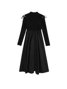 Đầm Thắt nút màu trơn Giải trí - màu đen - Xem 2