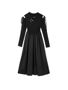 Đầm Thắt nút màu trơn Giải trí - màu đen - Xem 3