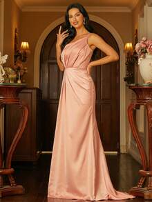 Missord 單肩褶邊及地正式連衣裙