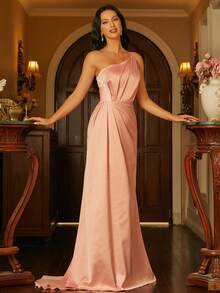 Missord 單肩褶邊及地正式連衣裙