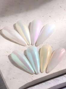 珠光极光美甲粉，1 盒白色闪光婚礼新娘美甲设计极光摩擦粉镜面美甲颜料粉 DIY 美甲饰品美甲宝石美甲用品 - 彩色 - 查看 3