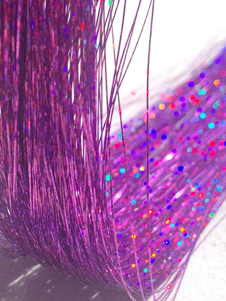 5pcs Long Straight Sparkle Shiny Hair Tinsel Rainbow Silk Synthetic Hair Extension - Lavender Purple - View 5