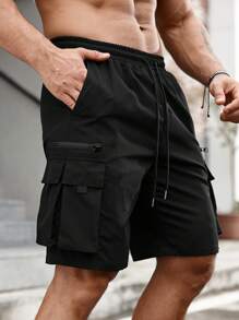 Manfinity LEGND Men Flap Pocket Drawstring Waist Oversize Cargo Shorts - Black - View 1