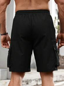 Manfinity LEGND Men Flap Pocket Drawstring Waist Oversize Cargo Shorts - Black - View 2
