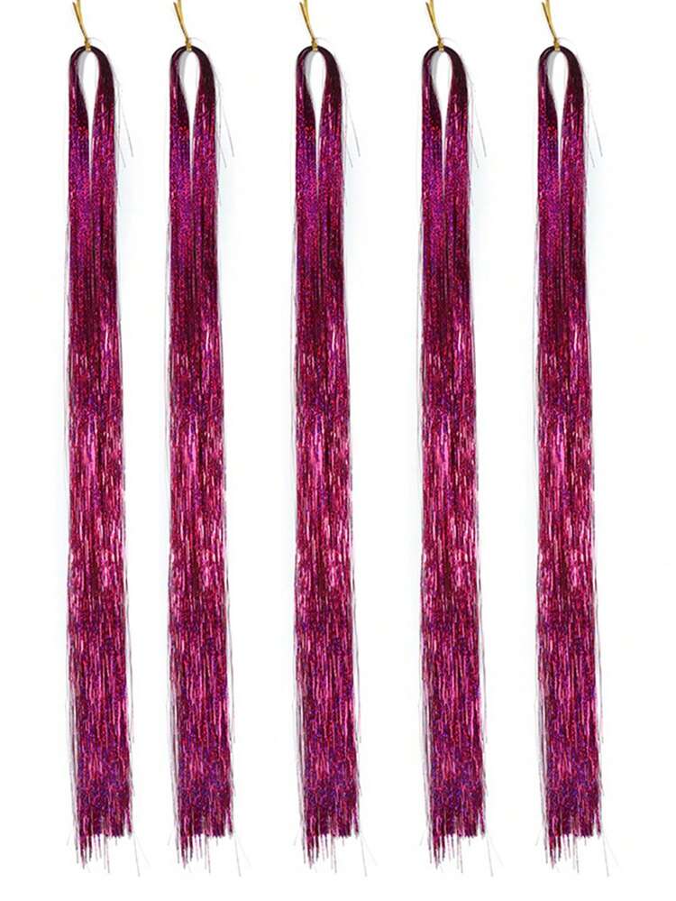 5pcs Long Straight Sparkle Shiny Hair Tinsel Rainbow Silk Synthetic Hair Extension - Lavender Purple - View 7
