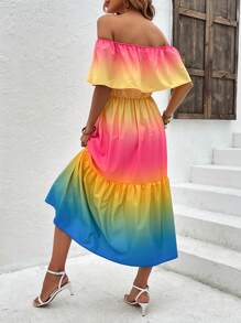 SHEIN VCAY Ombre Off Shoulder Ruffle Hem Dress - Multicolor - View 2