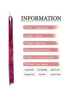 5 Chiếc Tóc Dài Thẳng Lấp Lánh Sáng Bóng Tinsel Rainbow Lụa Tổng Hợp Tóc - Màu Hoa oải hương tím - Xem 8