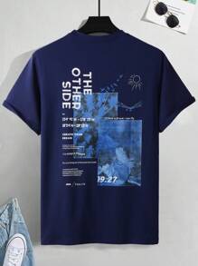Manfinity Hypemode Men Figure & Slogan Graphic Tee - Navy Blue - View 1