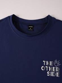 Manfinity Hypemode Men Figure & Slogan Graphic Tee - Navy Blue - View 3