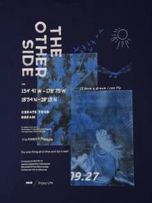 Manfinity Hypemode Men Figure & Slogan Graphic Tee - Navy Blue - View 4