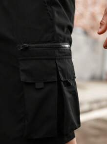 Manfinity LEGND Men Flap Pocket Drawstring Waist Oversize Cargo Shorts - Black - View 8