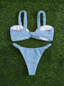 SHEIN Swim Summer Beach Solid Bikini Set - Blue - View 2