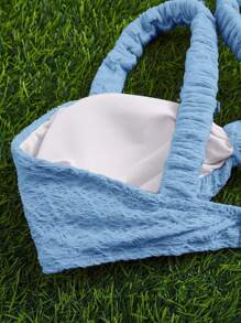 SHEIN Swim Summer Beach Solid Bikini Set - Blue - View 4