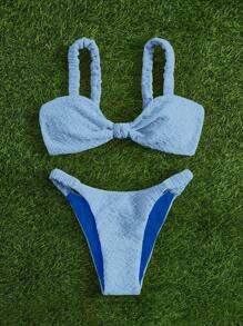 SHEIN Swim Summer Beach Solid Bikini Set - Blue - View 5