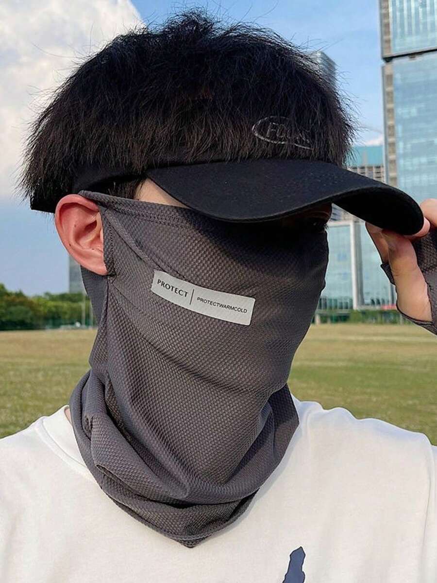 字母貼布冰絲防曬騎行口罩 - 深灰色 - 查看 1