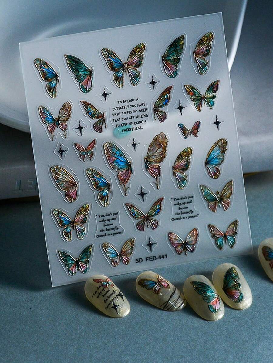 1sheet Multicolor Butterfly Pattern Nail Art Sticker Adhesive Nail Decoration Decals - Multicolor - View 1