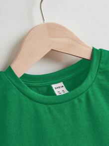 SHEIN 小男童標語圖案T恤 - 綠色 - 查看 3