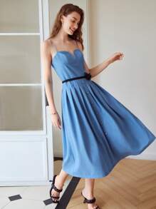 MOTF X Nour PREMIUM ÁO CAMI ROSETTE DÂY ĐAI - Màu xanh lam - Xem 6