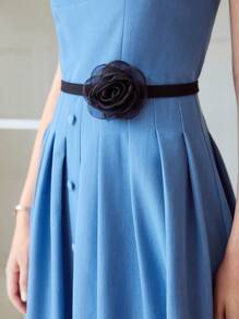 MOTF X Nour PREMIUM ÁO CAMI ROSETTE DÂY ĐAI - Màu xanh lam - Xem 3