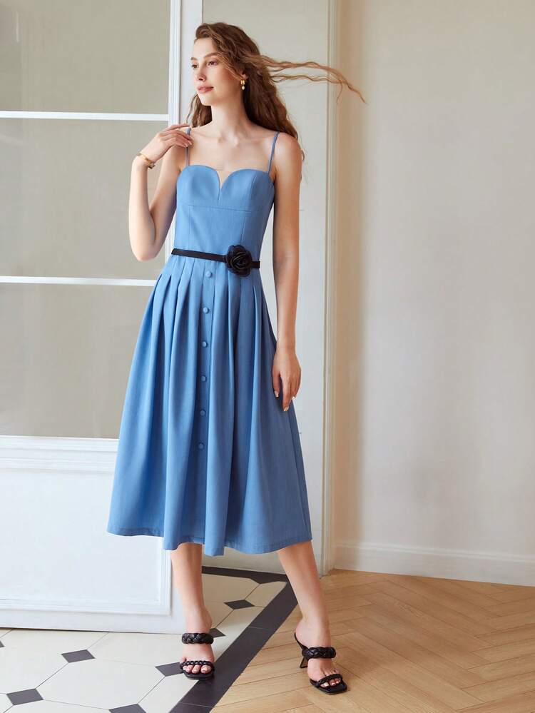 ROSETTE BELTED CAMI DRESS