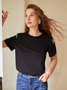 MOTF PREMIUM T-shirt met strass franjes