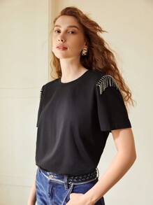 MOTF PREMIUM T-shirt met strass franjes