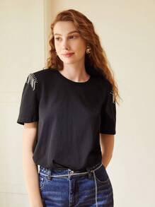 MOTF PREMIUM T-shirt met strass franjes