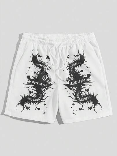 Street Life Guys Letter Graphic Drawstring Waist Shorts