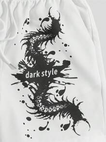 ROMWE MEN Street Life 男士字母圖案腰部抽繩短褲 - 白色 - 查看 3