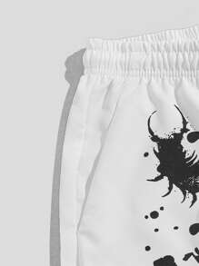 ROMWE MEN Street Life 男士字母圖案腰部抽繩短褲 - 白色 - 查看 4