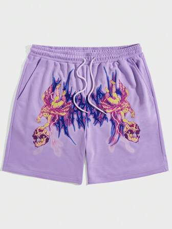 Street Life Männer Shorts mit Schädel Muster, Tunnelzug,