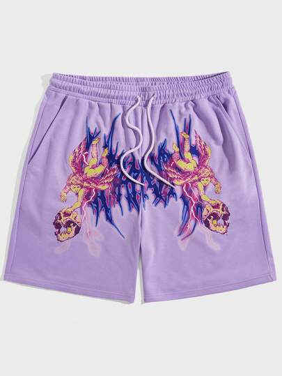 Street Life Guys Skull Print Drawstring Waist Shorts