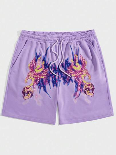 ROMWE MEN Street Life 男士骷髅頭圖案腰部抽繩短褲