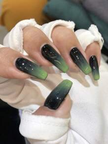 提升你風格帶24入組長款棺材漸層全覆蓋假指甲套裝 - 彩色 - 查看 1