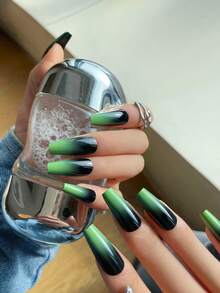 提升你風格帶24入組長款棺材漸層全覆蓋假指甲套裝 - 彩色 - 查看 2