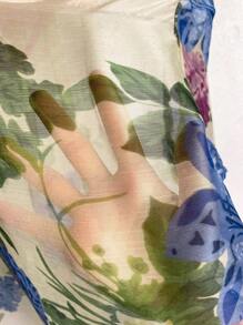 SHEIN Privé 印花泡泡袖小高領襯衫不附吊帶上衣 - 彩色 - 查看 6