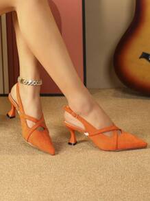 Fall/Winter Women Casual Party High Heel Pumps, Pointed Toe Hollow Rhinestone Spring Summer Shoes, White & Black,Elegant - Orange - View 3