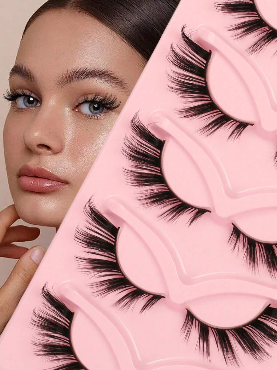 假睫毛,5雙貓眼假睫毛假睫毛條斜飛行螺旋拉長睫毛用於派對俱樂部 - 黑色 - 查看 1