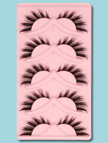 假睫毛,5雙貓眼假睫毛假睫毛條斜飛行螺旋拉長睫毛用於派對俱樂部 - 黑色 - 查看 4