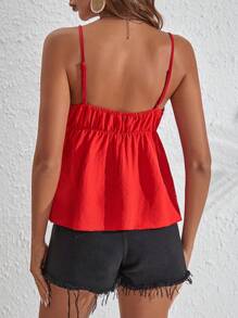 Soleia Frill Trim Ruffle Hem Cami Top - Red - View 2
