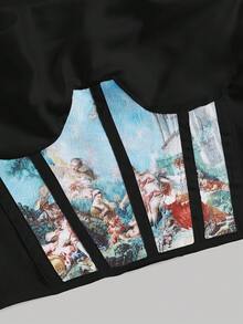 SHEIN MOD 人像圖案緊身吊帶 - 黑色 - 查看 3